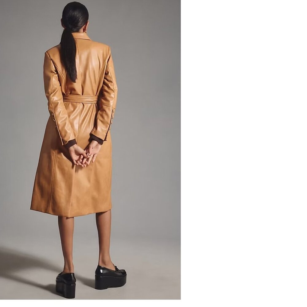 Avec Les Filles Faux Leather Belted Long Coat size L new with tag honey color - Picture 2 of 8